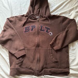 Split Brown Zip Up Sweater